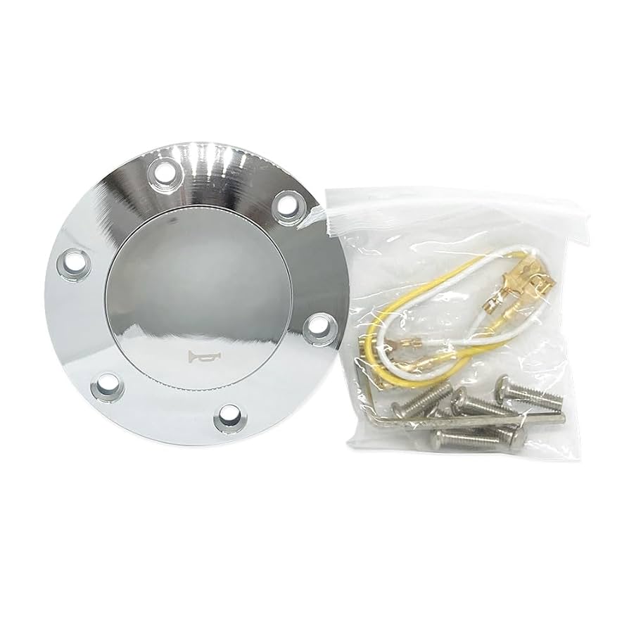 バドニック ホーン ボタン 汎用 6穴 モモ用 ビレット アルミポリッシュ＆メッキ ホーン